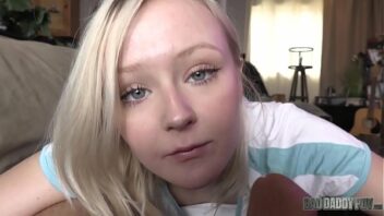 19 year old petite Natalia Queen worships 19 cm monster cock